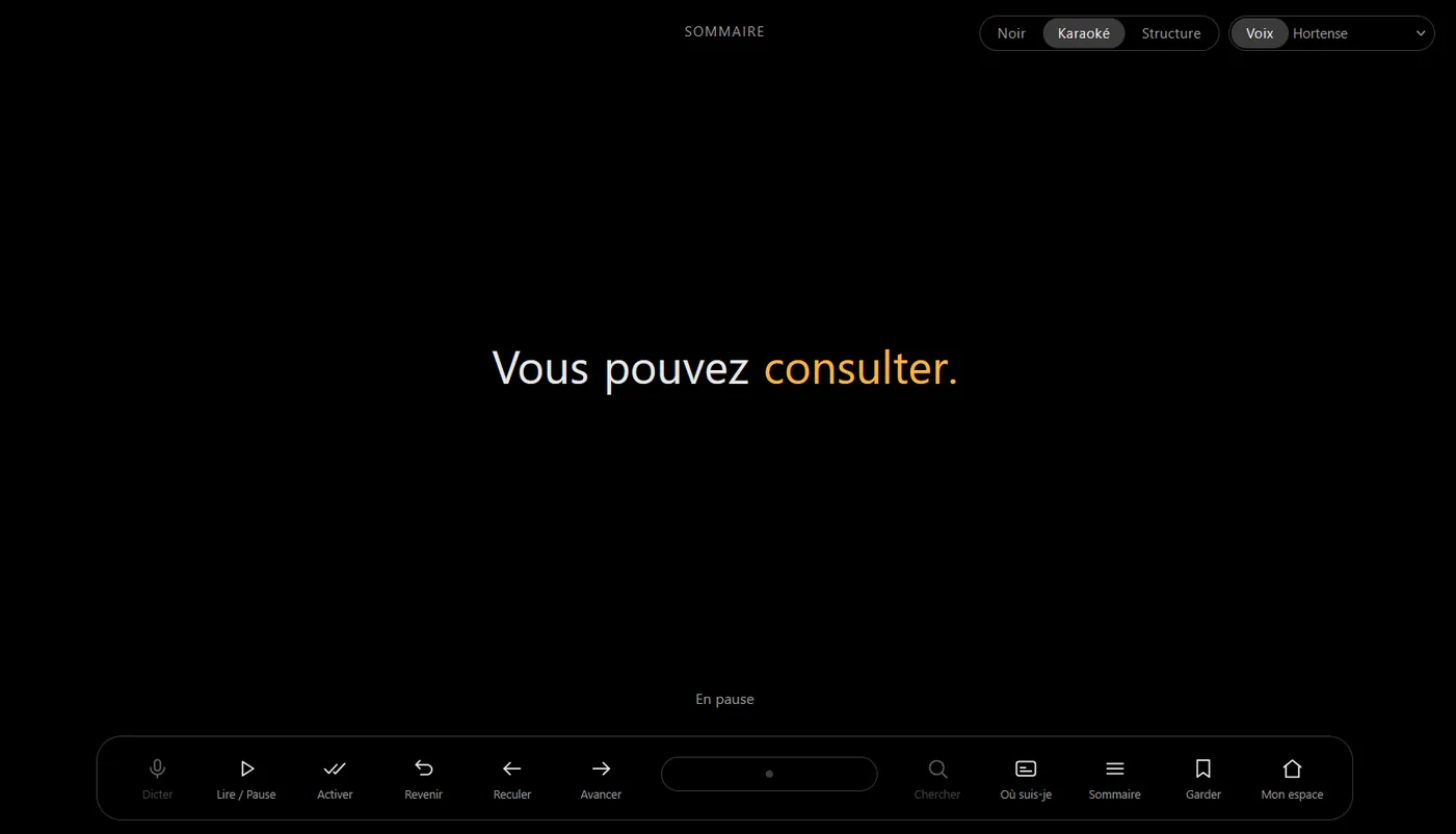 L’interface de Blindternet : « Vous pouvez consulter. » et la barre de commandes