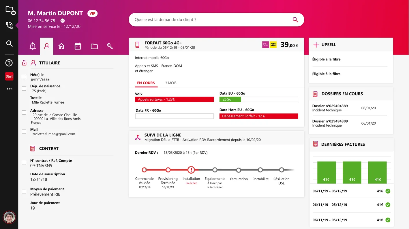 La nouvelle interface de FastR : fiche client, forfait, suivi de ligne et recherche de la demande du client